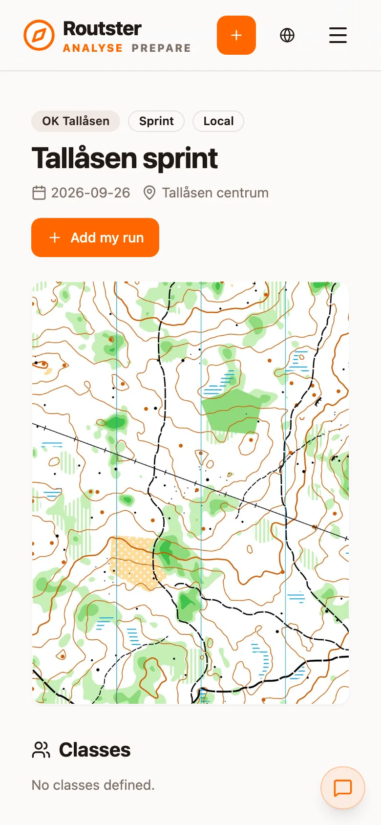 An event page with the Add my run button under the title