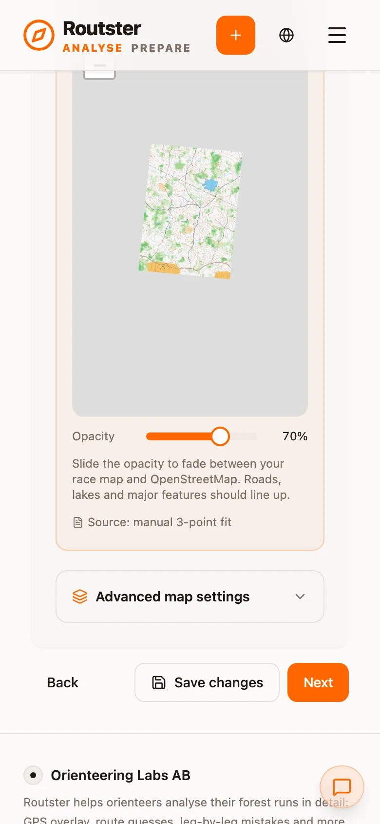 The map overlay with an opacity slider