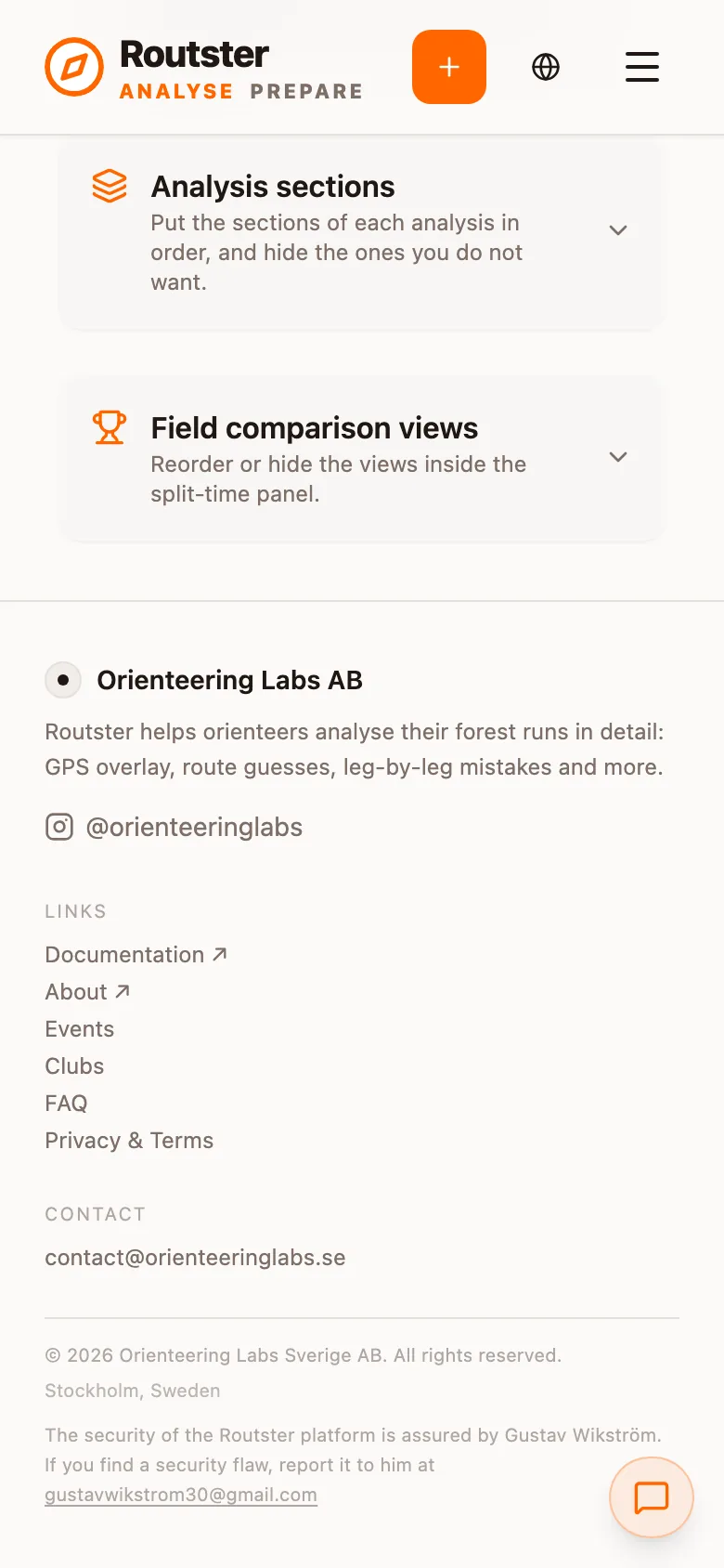 Analysis defaults: analysis sections and field comparison views