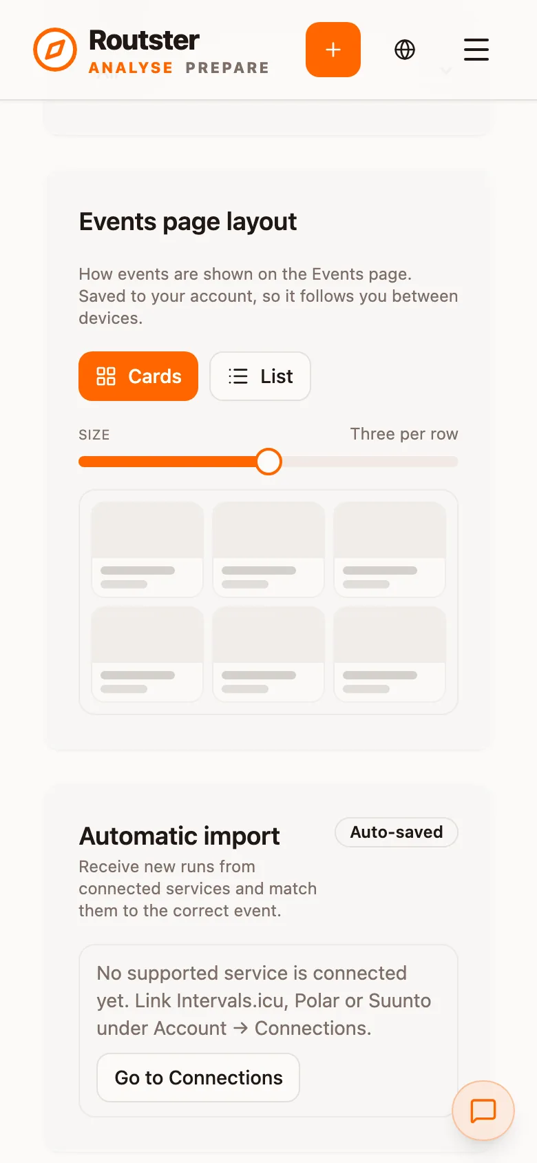 Events & import: filters and automatic import