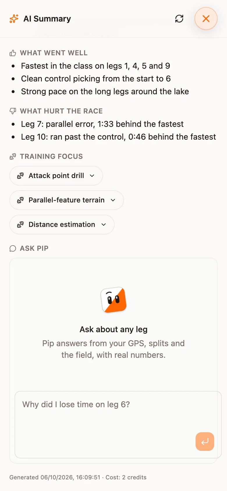 What went well, what hurt the race, training focus and the Ask Pip box