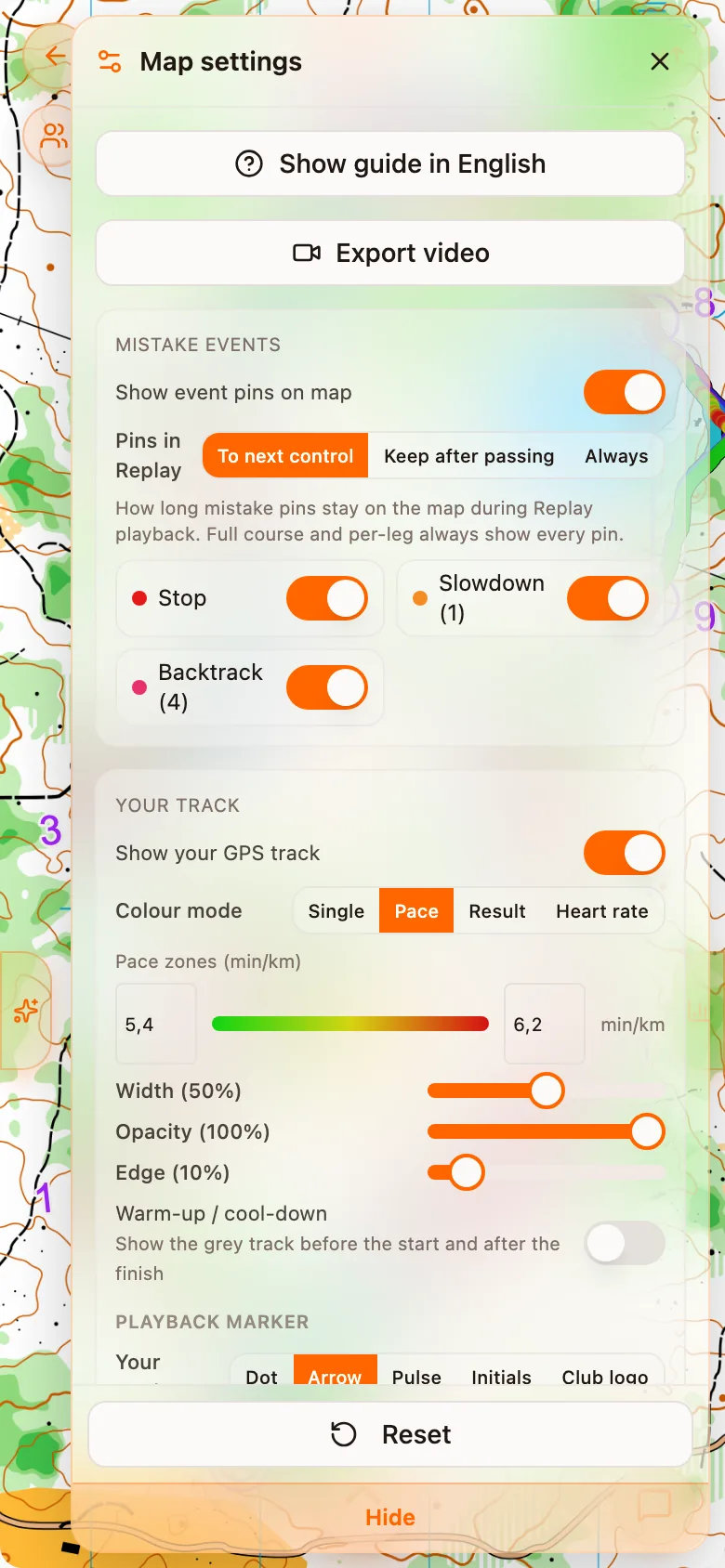 The Map settings sheet over the map