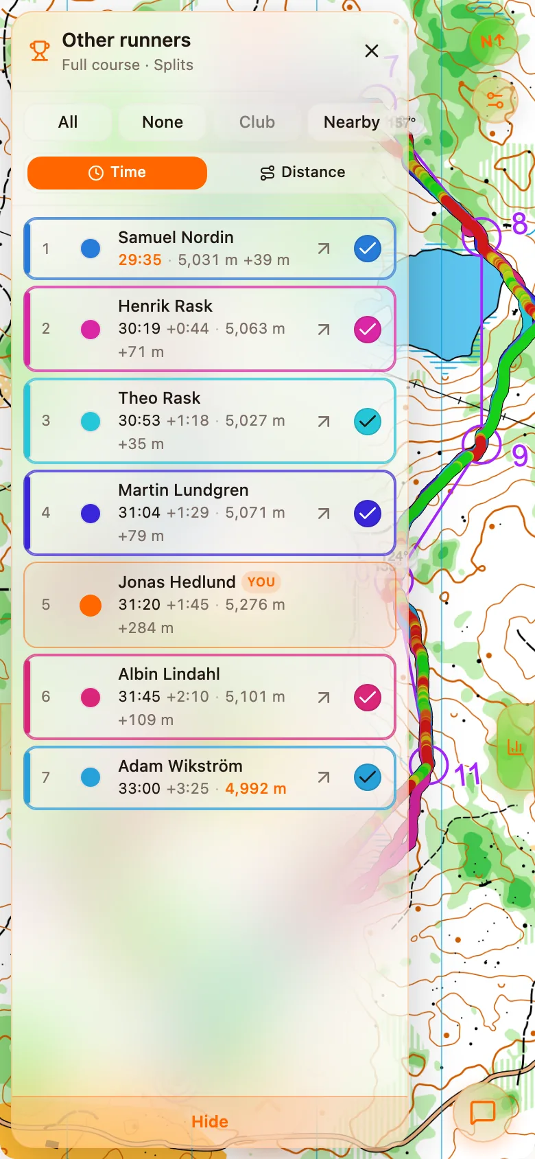 The Other runners panel listing the field with a tick per runner