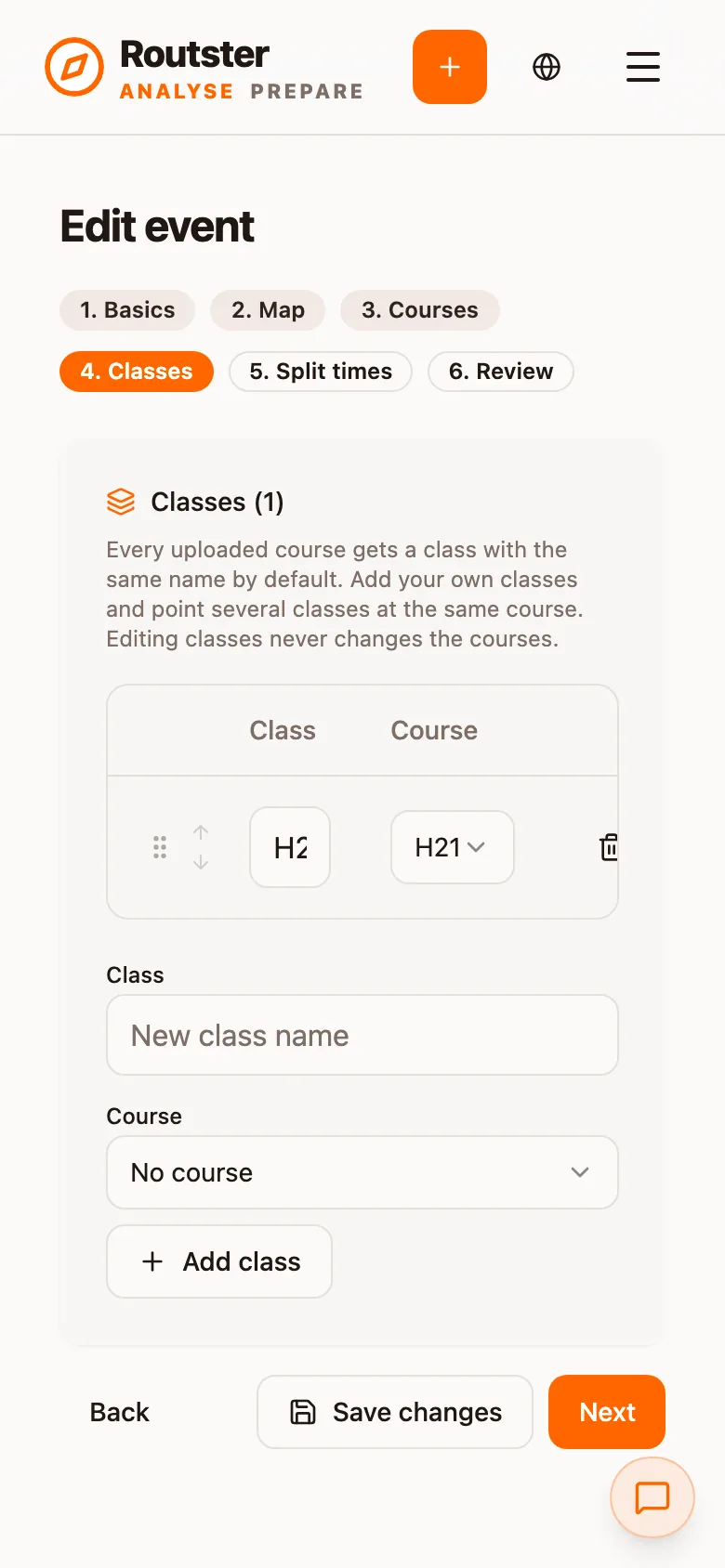Step 4, Classes: a class per course, with a form to add more