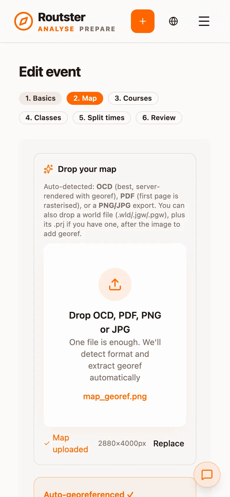 Step 2, Map: a drop zone that detects OCD, PDF, PNG or JPG