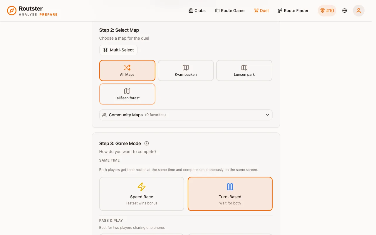 Duel Setup: Select Map and Game Mode with Speed Race and Turn-Based