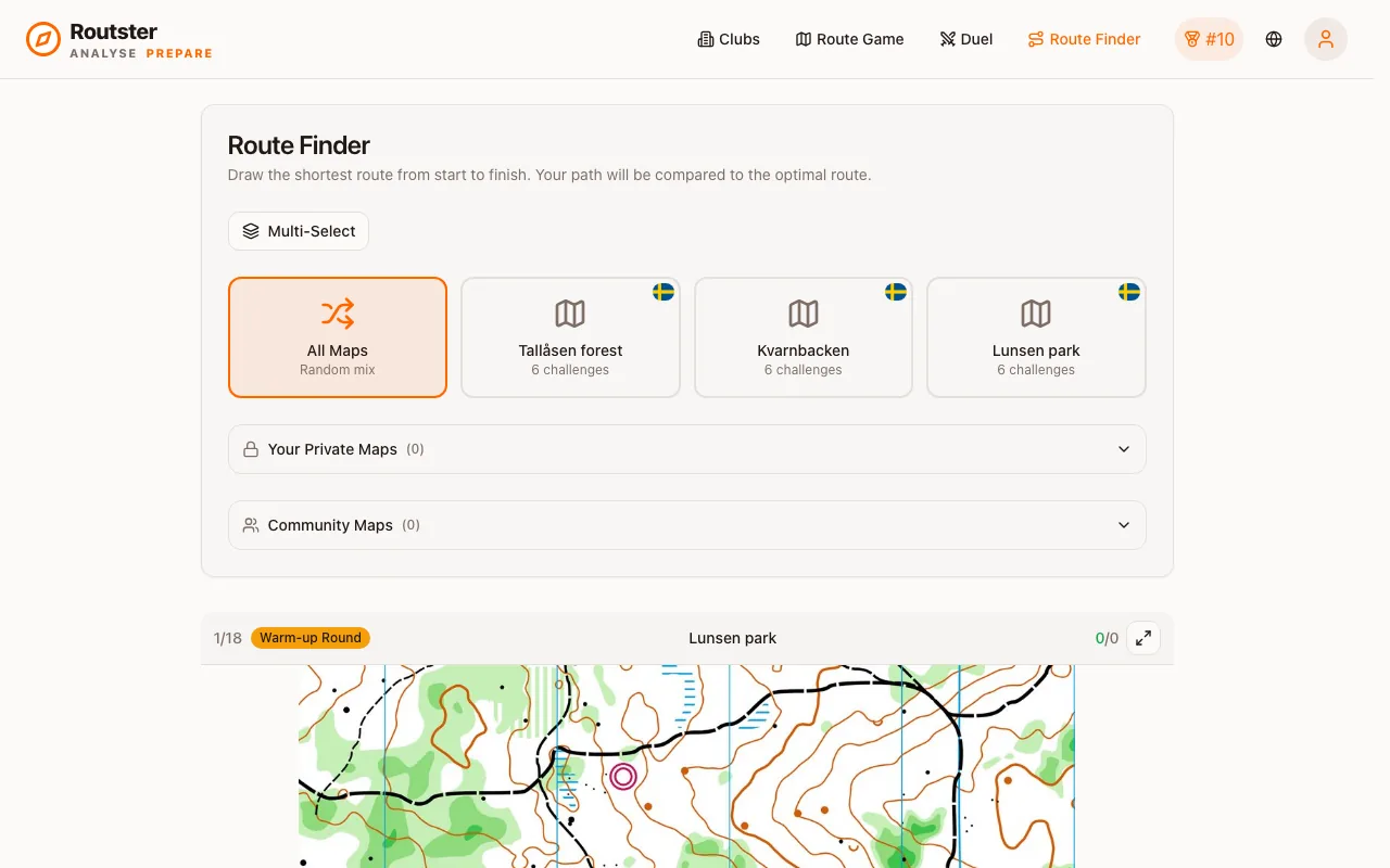Route Finder: select a map
