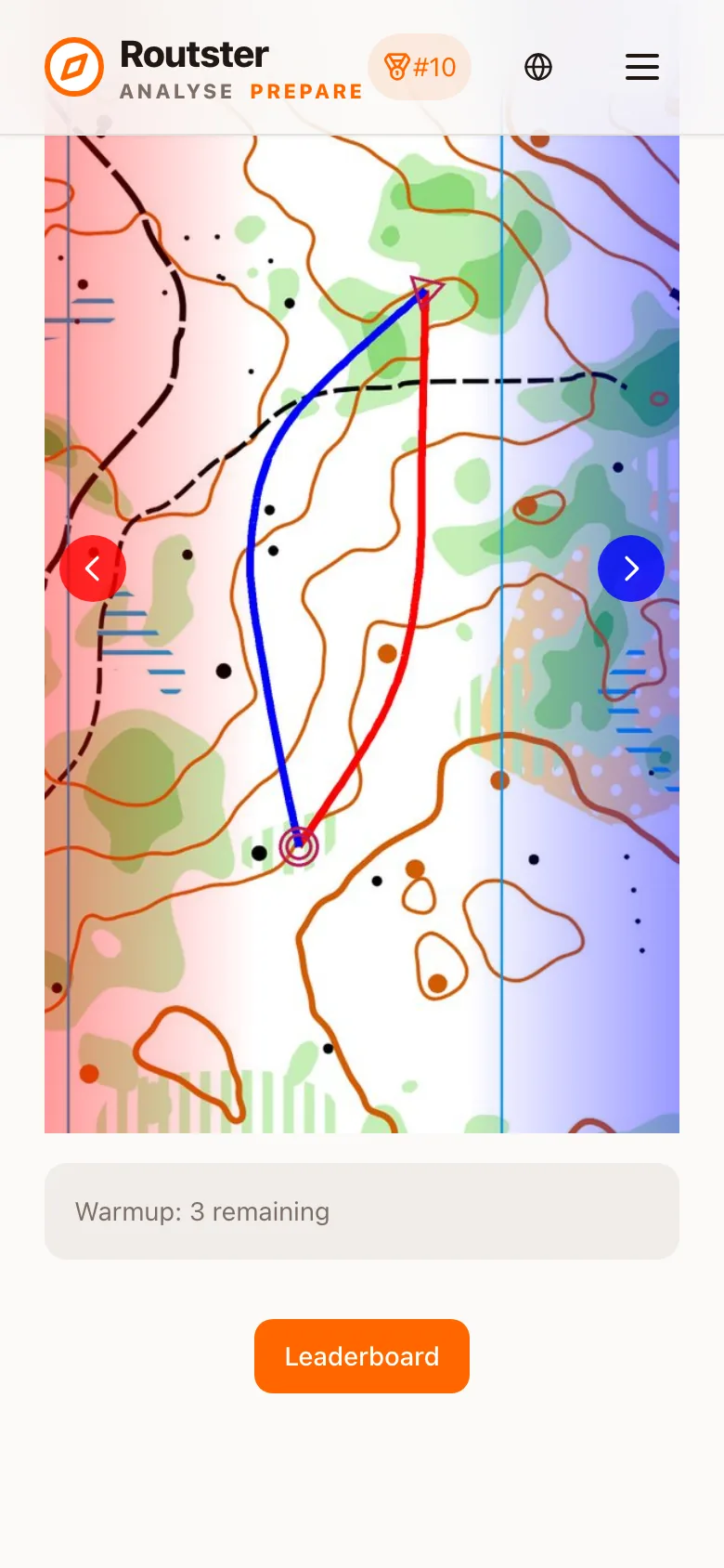 A route choice challenge on a phone with a red and a blue route