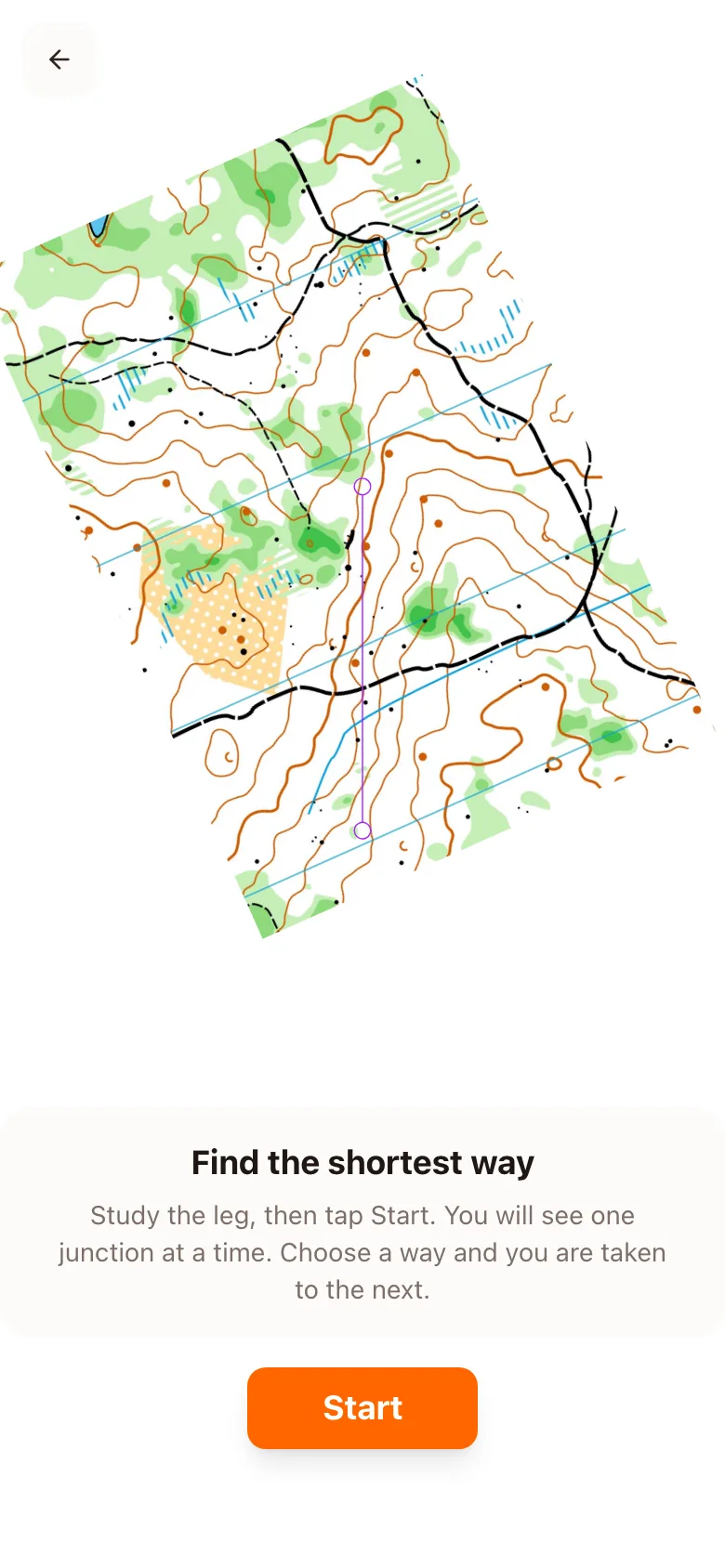 The leg on the map with the text Find the shortest way and a Start button