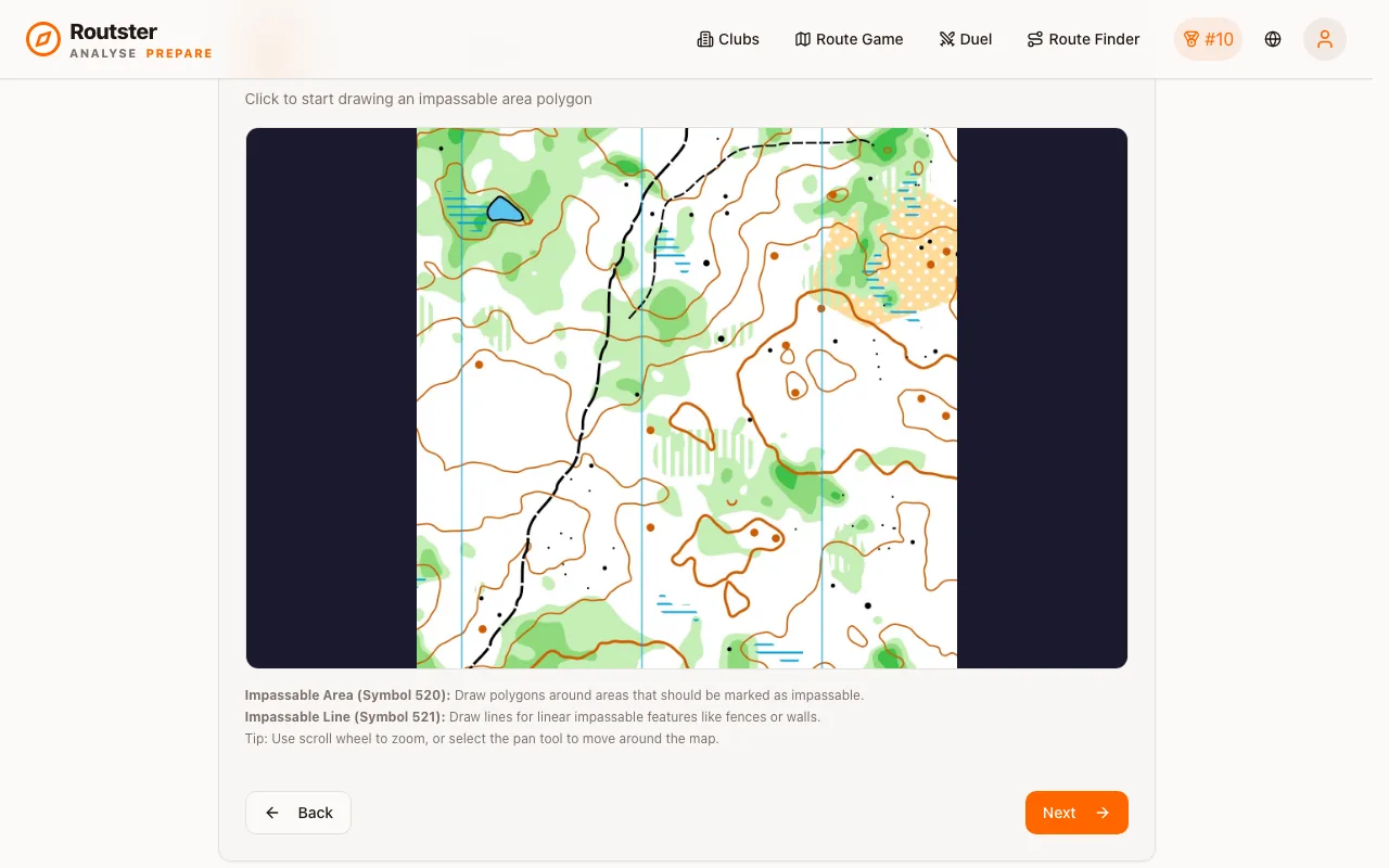 The Add Boundaries step: the map with Impassable Area and Impassable Line tools