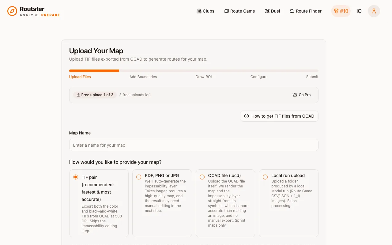 Upload Your Map: the map name and the four ways to provide a map